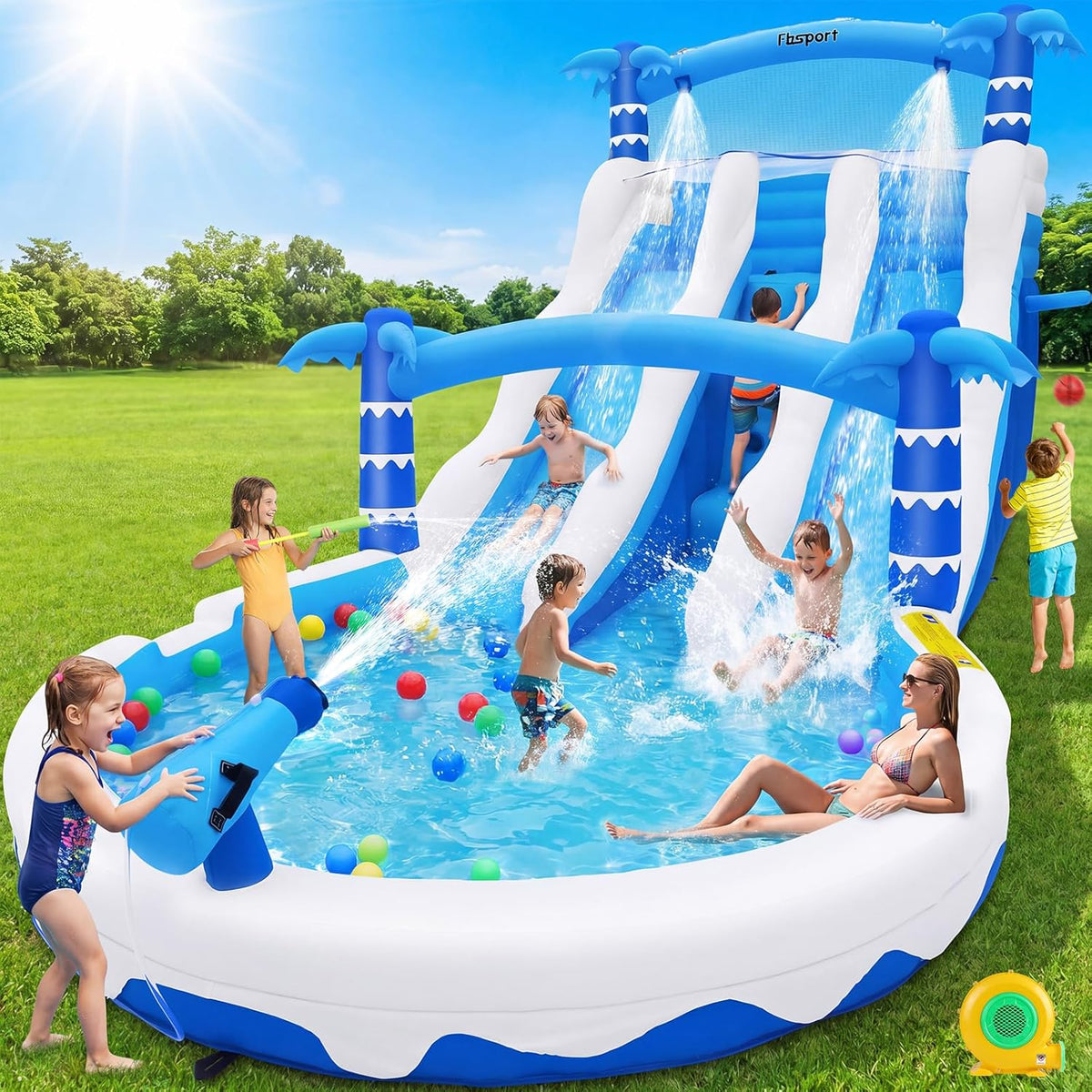 Castillo Hinchable XXL con 2 Toboganes de Agua, Piscina y Rocódromo, 630 x 290 x 285 cm