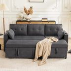 Sofá Cama Chaise Longue 3 Plazas Reversible con Portavasos y Bolsillos Laterales, Gris