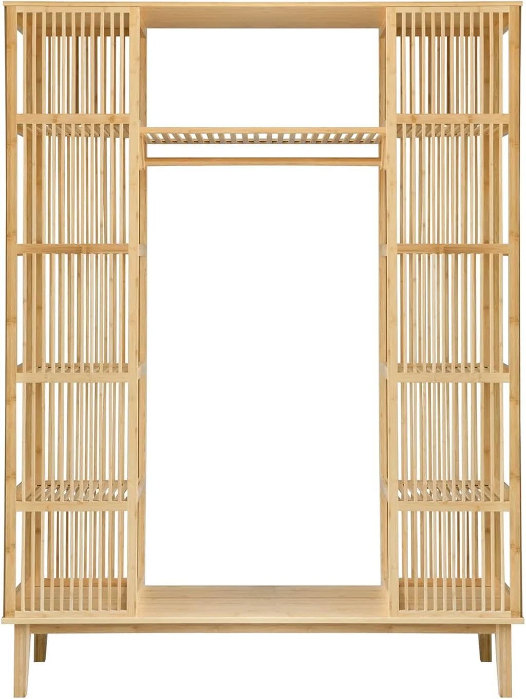 [en.casa] Armario de Bambú con 2 Puertas Correderas, 12 Estantes y Barra 185 x 140 x 45 cm Natural