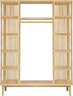 [en.casa] Armario de Bambú con 2 Puertas Correderas, 12 Estantes y Barra 185 x 140 x 45 cm Natural