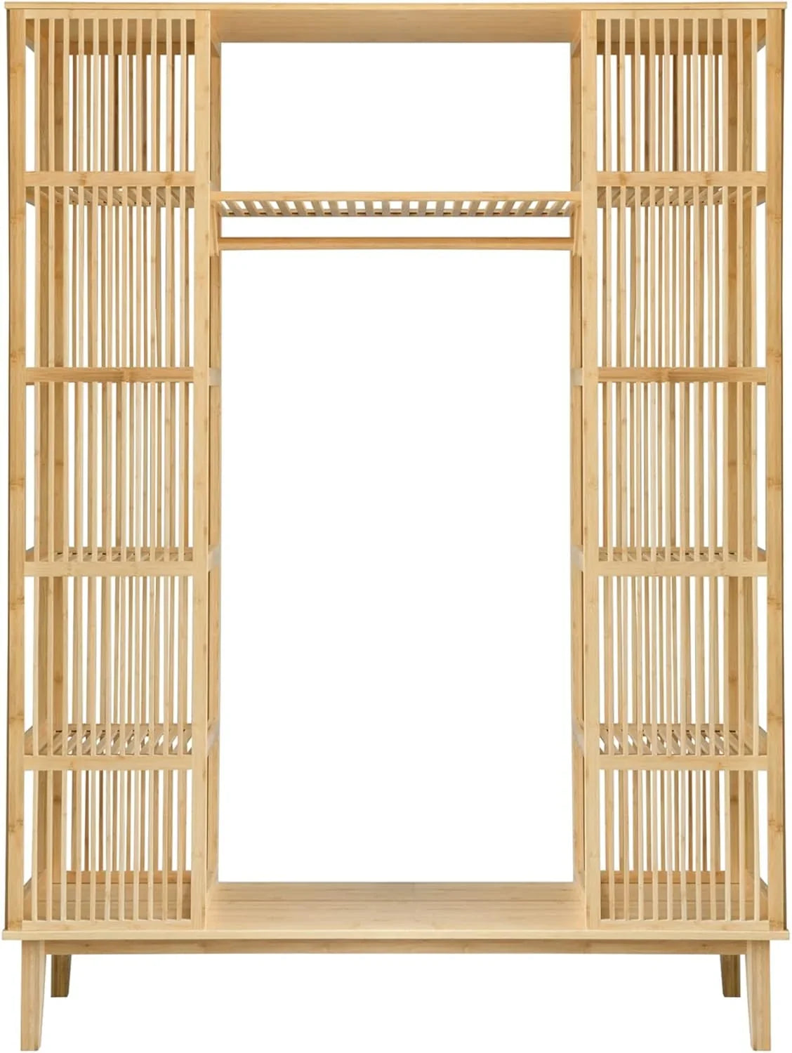 [en.casa] Armario de Bambú con 2 Puertas Correderas, 12 Estantes y Barra 185 x 140 x 45 cm Natural