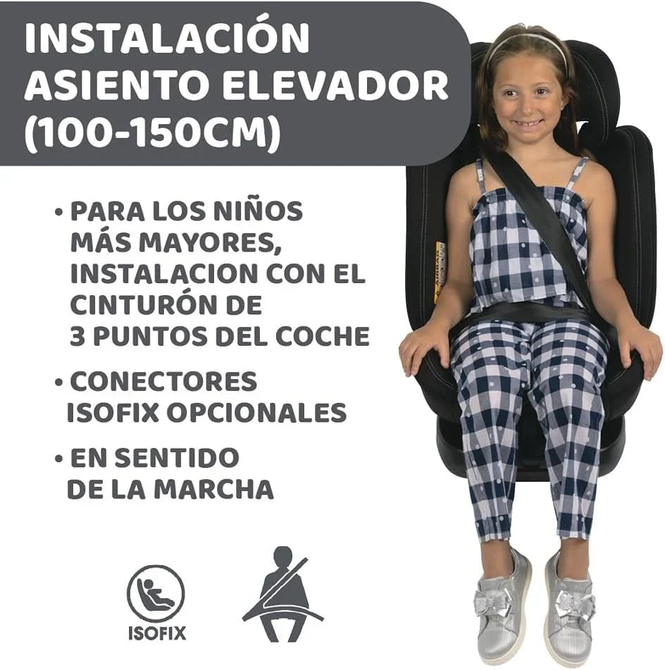 Chicco Unico Evo i-Size Classic Silla de Coche Isofix Giratoria 360° de 40 a 150 cm (0-12 Años), Negra