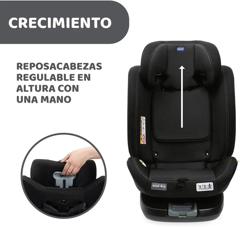 Chicco Unico Evo i-Size Classic Silla de Coche Isofix Giratoria 360° de 40 a 150 cm (0-12 Años), Negra