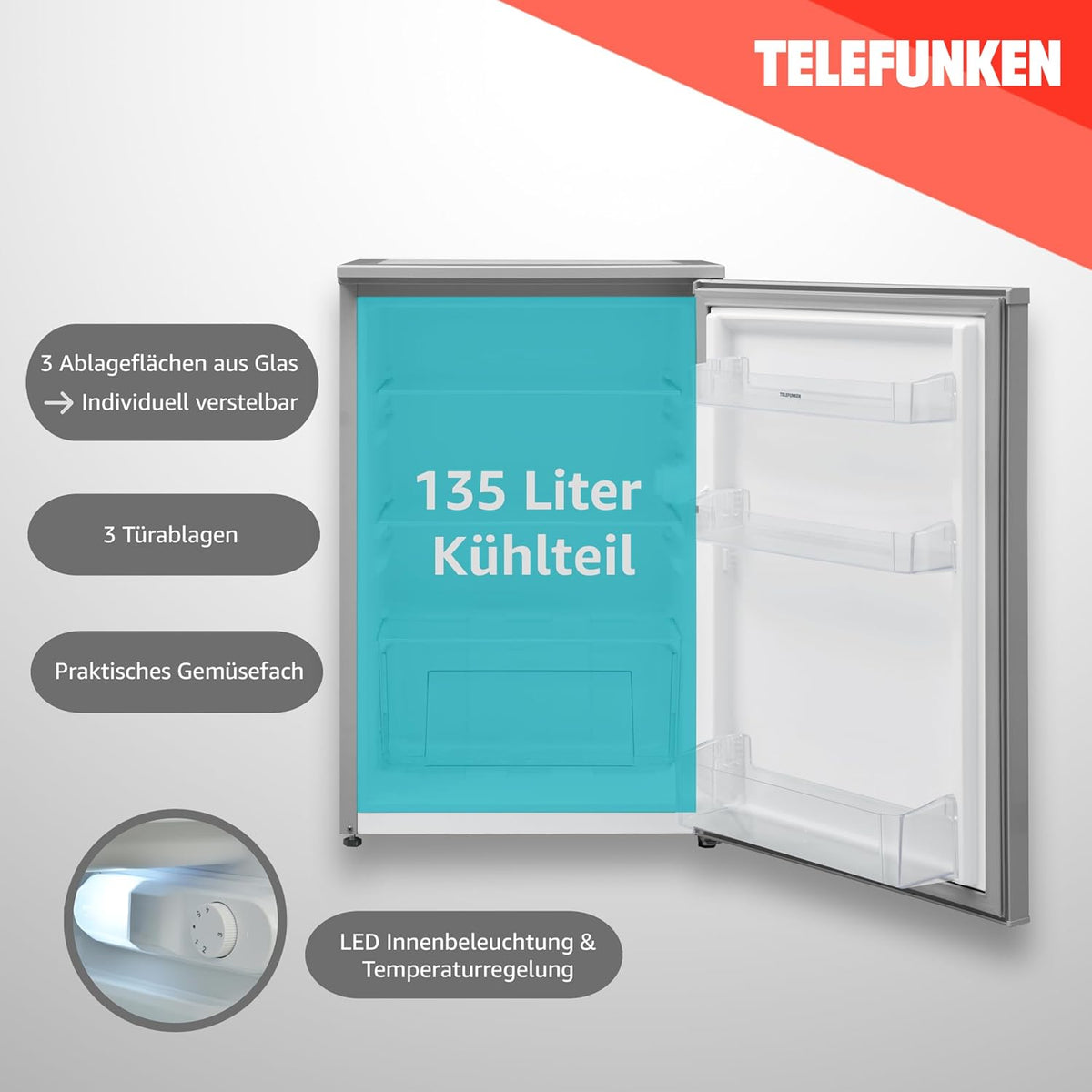 TELEFUNKEN C-135-100-S Frigorífico sin Congelador 135 L, Descongelación Automática, Plata