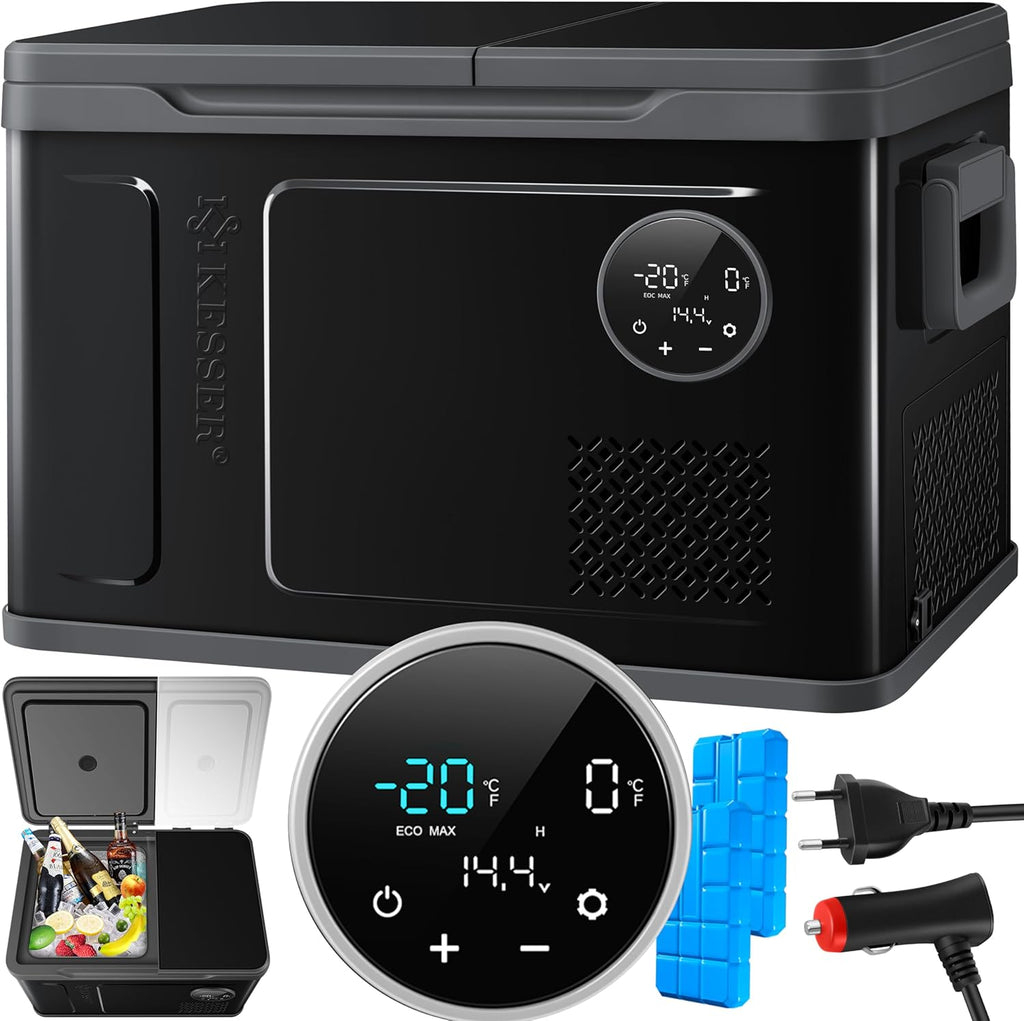 KESSER Nevera Portátil de Compresor Doble Zona hasta -20 °C con Pantalla Táctil, 12/24 V y 230 V