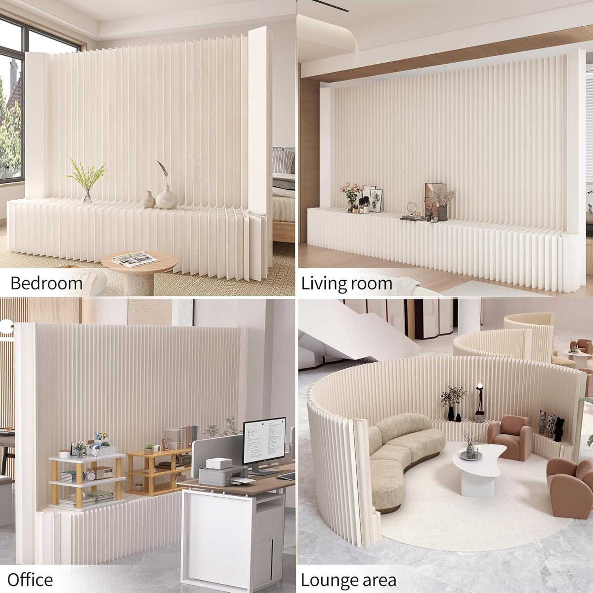 Biombo Separador Plegable con Estante 300 x 43 x 200 cm, Blanco