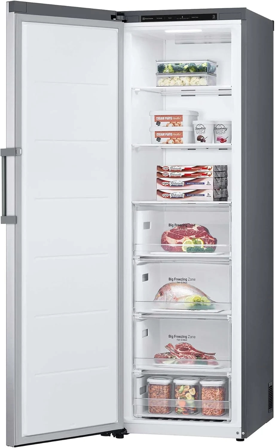 GFT41PZGSZ Congelador Vertical No Frost 324 L, 186 cm, Smart Inverter, Congelación Rápida, Inox
