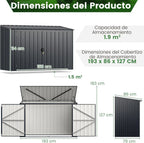 GOPLUS Caseta de Jardín de Acero Galvanizado 1,9 m³ 193 x 86 x 127 cm con Doble Puerta y Cerradura