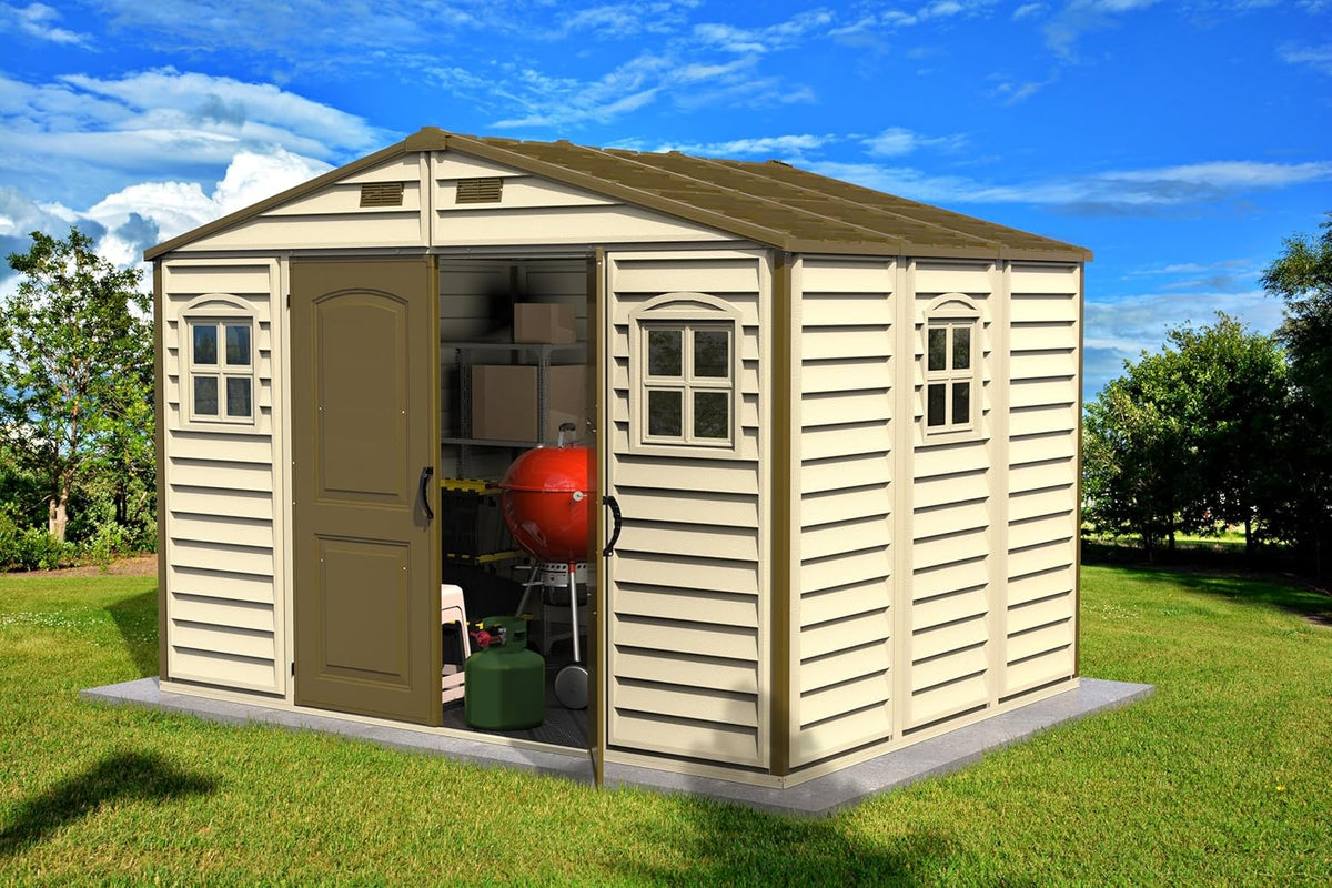 Duramax Woodside 30214-4 Caseta de Jardín de PVC 10 x 8 pies (3,25 x 2,47 m) Marfil y Marrón