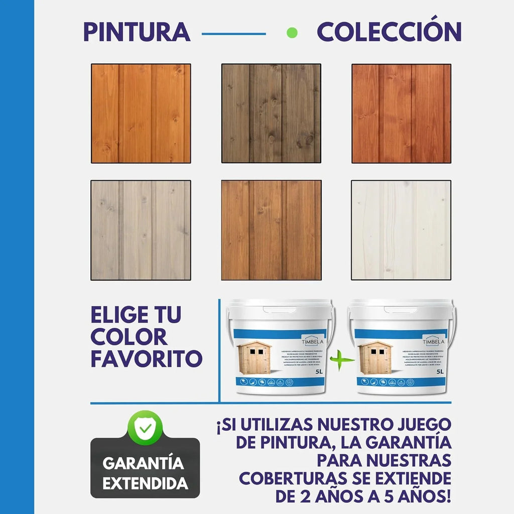 TIMBELA M334FB Caseta de Jardín de Madera 6 m² con Suelo, Ventana y Puerta Doble, Tejas Verdes