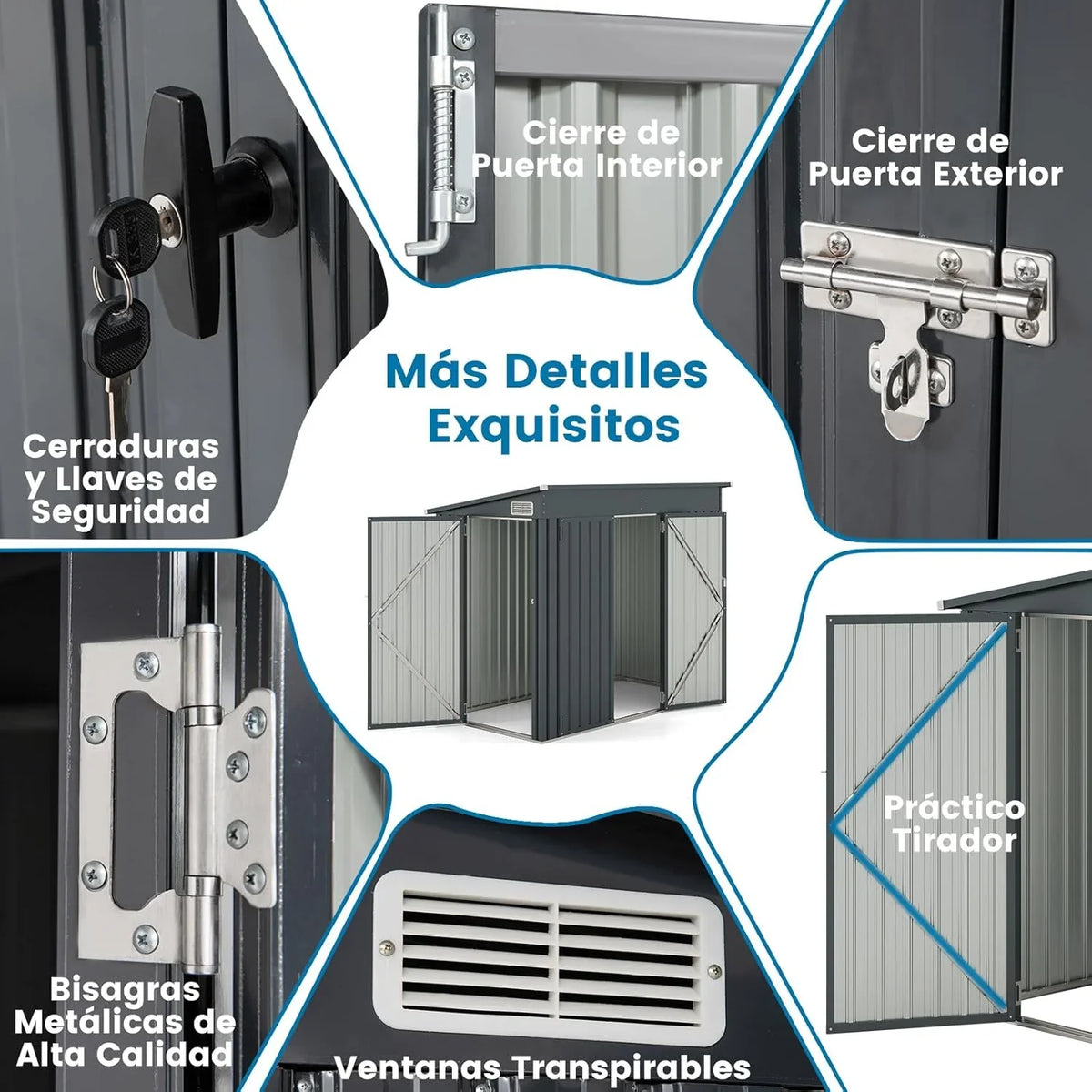 COSTWAY Caseta de Jardín Metálica 235 x 117 x 185 cm con 2 Puertas y Techo Inclinado, Gris