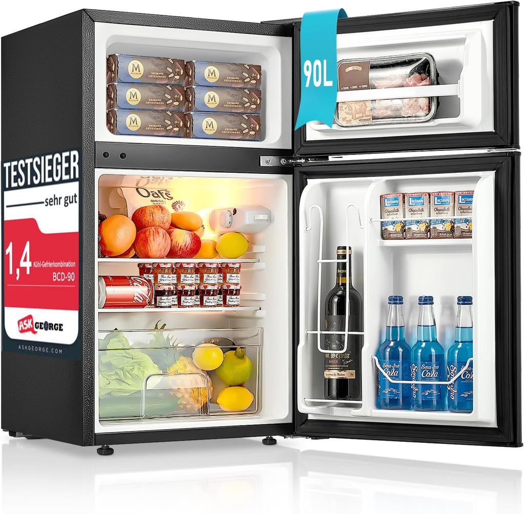 FOHERE Mini Frigorífico 90 L con Congelador de 26 L, 2 Puertas, Silencioso 43 dB