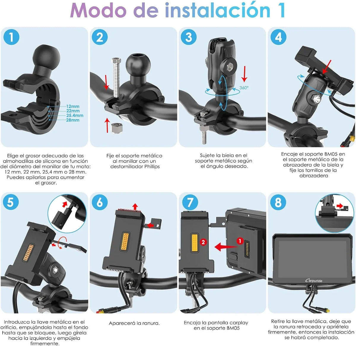 CARPURIDE W702S Pro Pantalla CarPlay para Moto 7" con Soporte BM05, Android Auto Inalámbrico