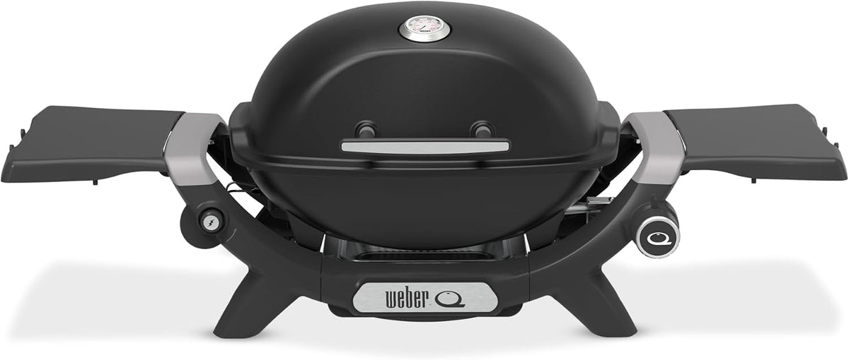 Weber Q 1200N Barbacoa de Gas Portátil con Mesas Laterales y Termómetro, Negro Medianoche