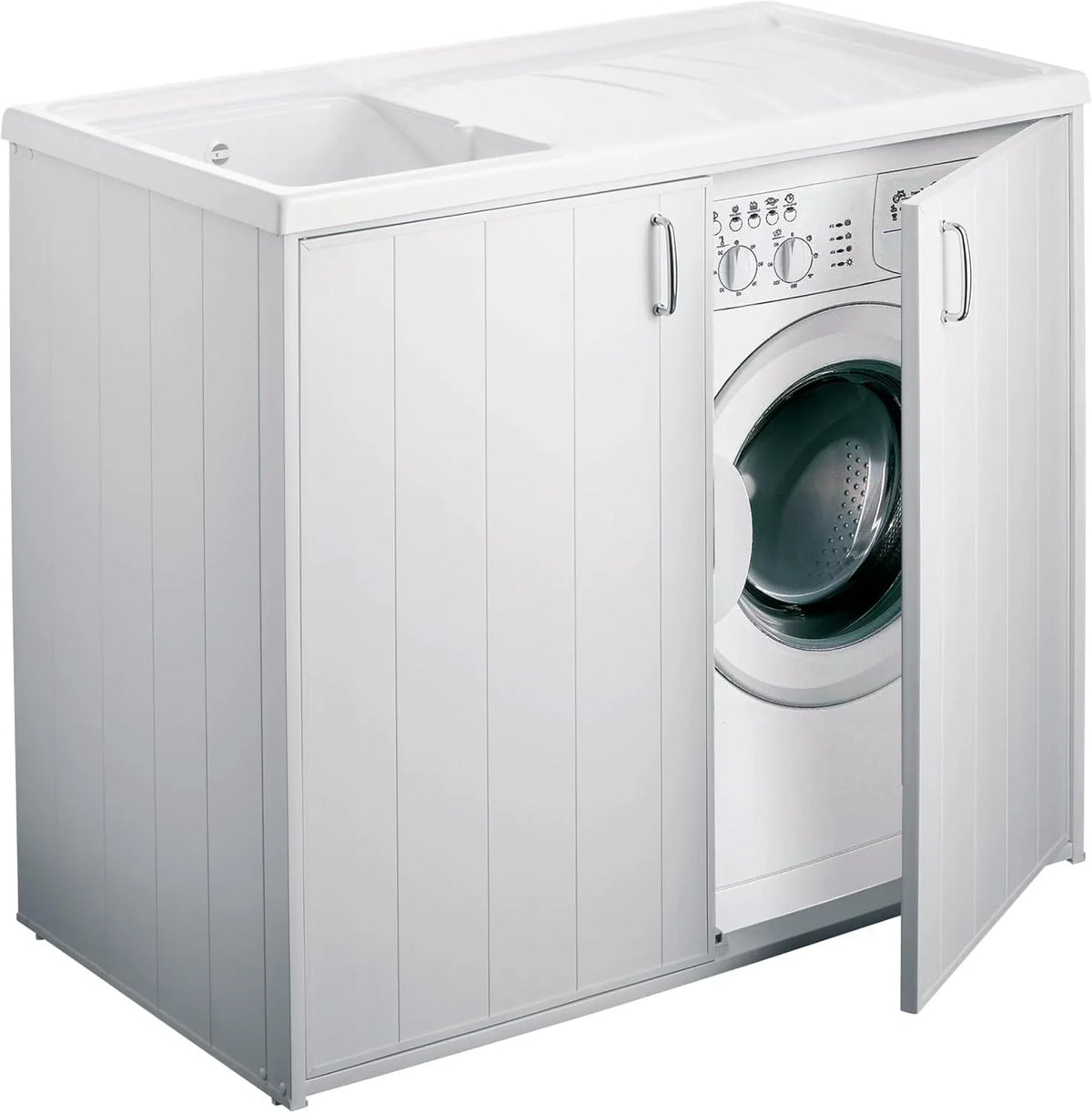 Negrari 5008PAM Mueble Cubre Lavadora con Lavadero Reversible de Resina para Exterior, Blanco