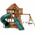 Parque Infantil de Madera con 2 Toboganes, 2 Columpios, Rocódromo y Túnel
