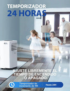 Aire Acondicionado Portátil 9000 BTU 4 en 1 con Mando, Temporizador 24 h y Kit de Ventana