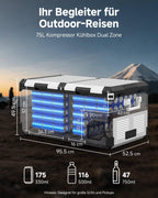 AAOBOSI Nevera de Compresor 95 L Doble Zona hasta -20 °C, Acero Inoxidable, 12/24 V y 230 V