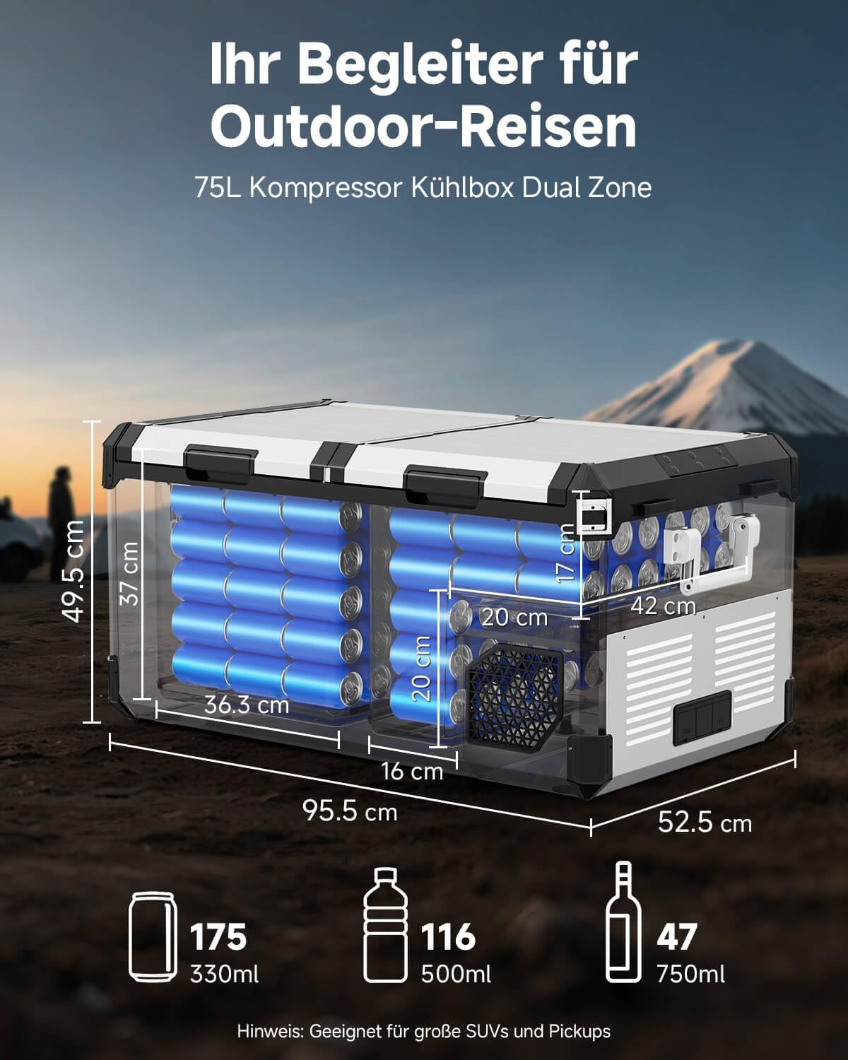 AAOBOSI Nevera de Compresor 95 L Doble Zona hasta -20 °C, Acero Inoxidable, 12/24 V y 230 V