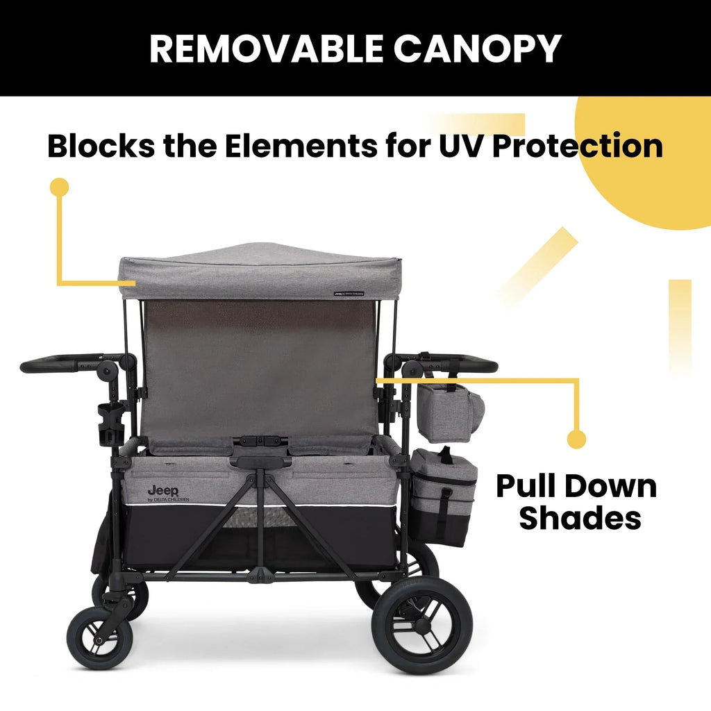 Delta Children Jeep Wrangler Deluxe Carrito Paseo para 4 Niños con Toldo y Nevera