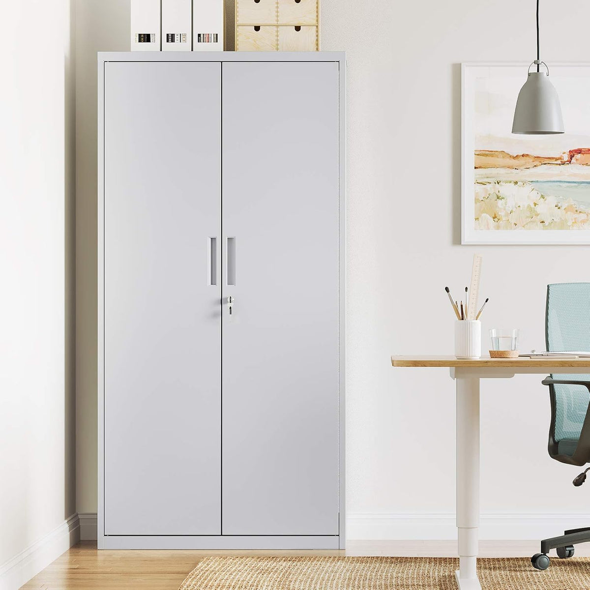 SONGMICS OMC015G01 Armario Metálico con Cerradura 5 Niveles 40 x 80 x 180 cm, Gris