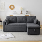 Sofá Cama Chaise Longue 3 Plazas Reversible con Portavasos y Bolsillos Laterales, Gris