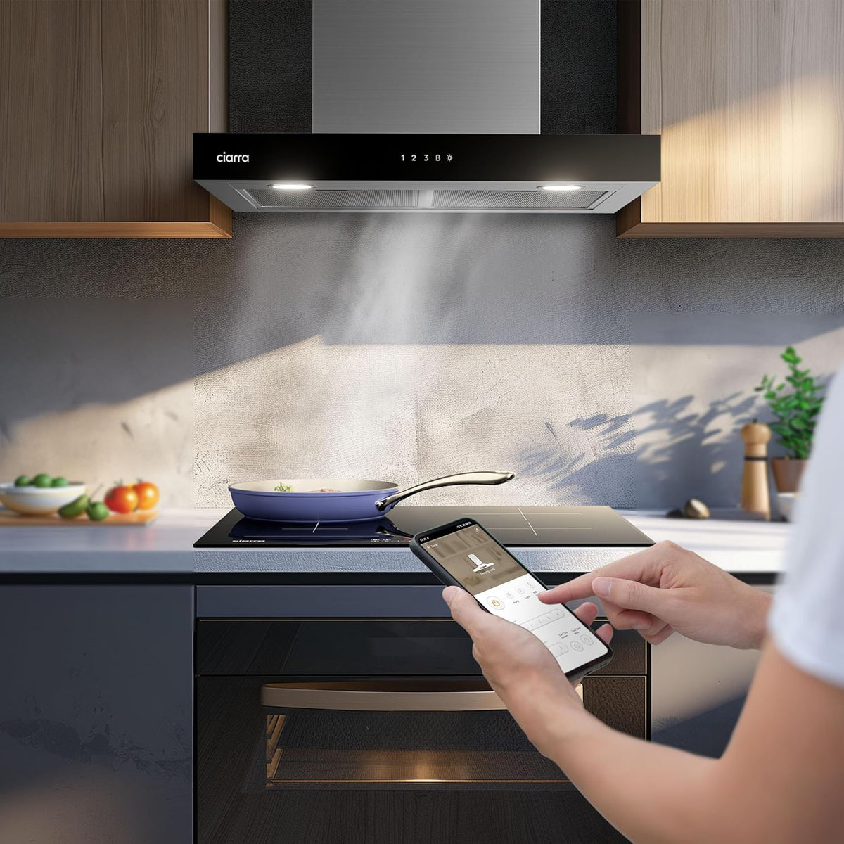 CIARRA CBCS6102 Campana Extractora 60 cm 650 m³/h, Control Táctil y WiFi, 4 Velocidades, Inox
