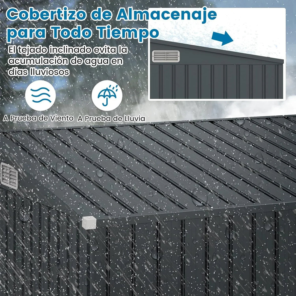 COSTWAY Caseta de Jardín Metálica 235 x 117 x 185 cm con 2 Puertas y Techo Inclinado, Gris