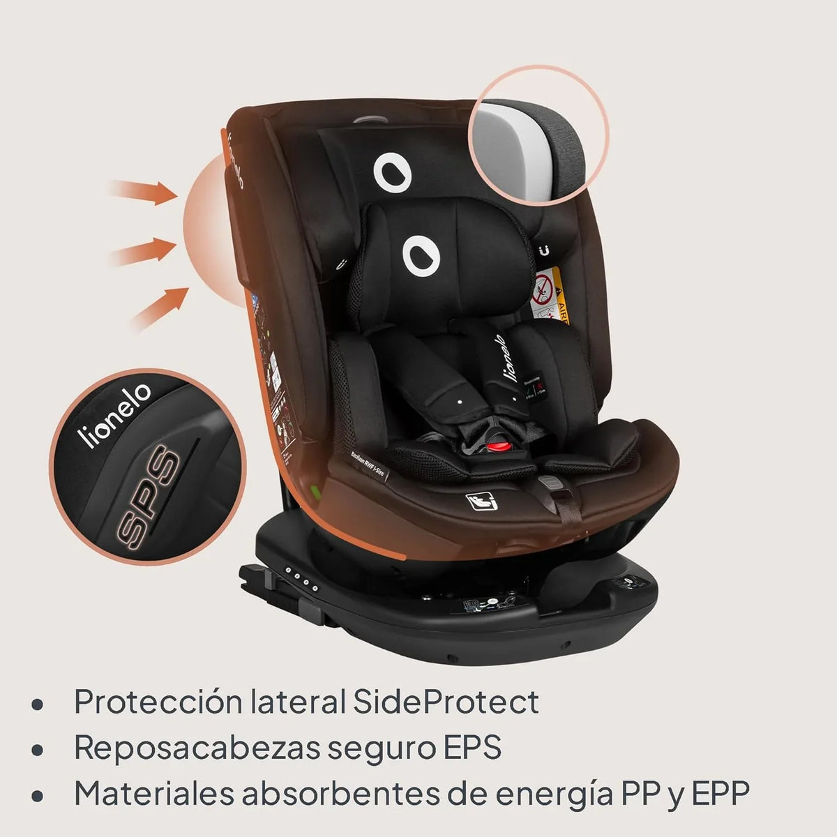 LIONELO Bastiaan RWF i-Size Silla de Coche Giratoria 360° de 40 a 150 cm, Isofix y Top Tether