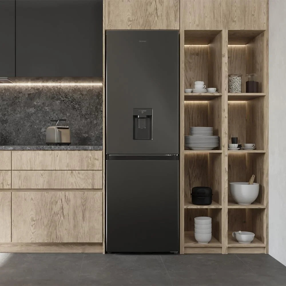 Cecotec Bolero CoolMarket Combi 296 DF WD Dark Frigorífico Combi 296 L con Dispensador de Agua