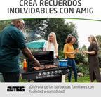 Amig Fireplus 6+1 Barbacoa de Gas 12,9 kW con 7 Quemadores, Carro y Termómetro, Inox Negro