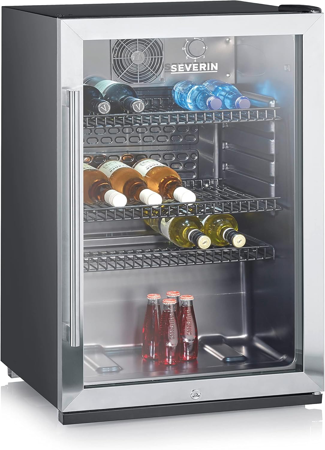 SEVERIN FSK 8840 Nevera para Botellas con Cerradura y Luz LED, 118 L, Negro/Plata