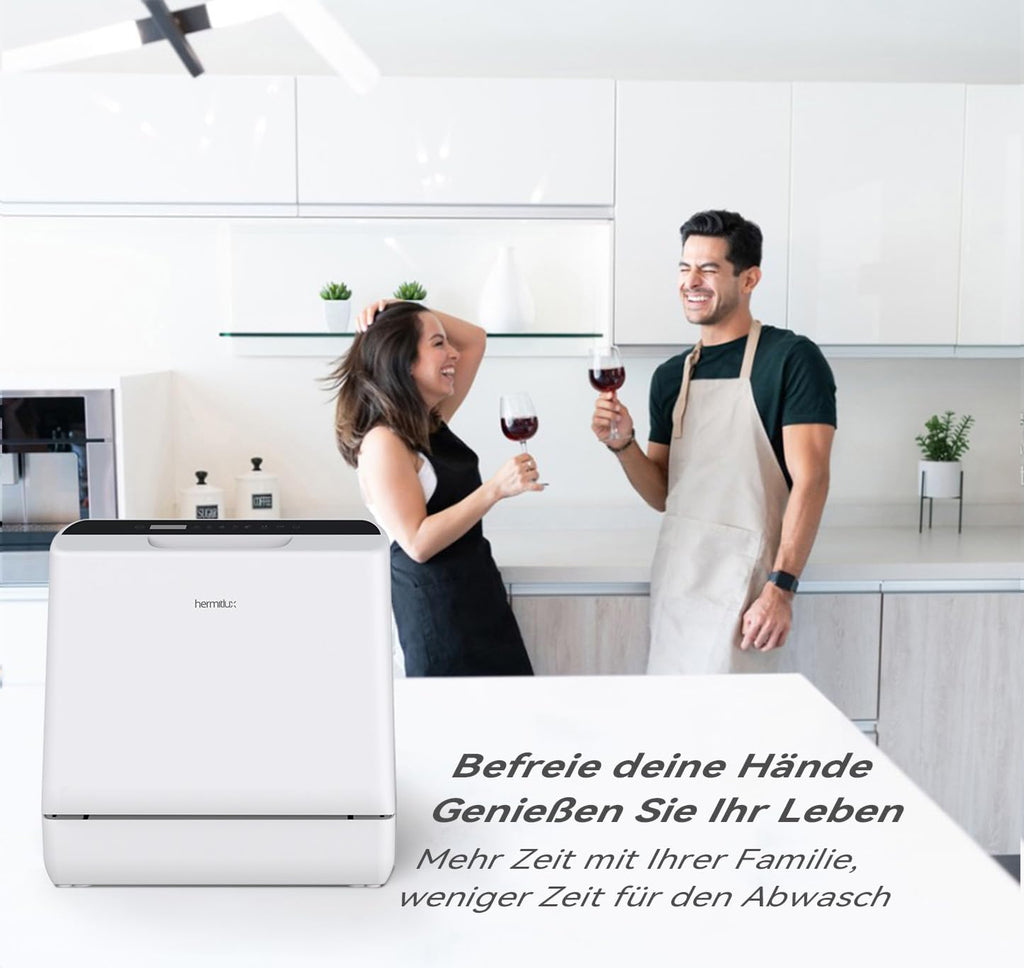 Hermitlux Mini Lavavajillas de Sobremesa para 4 Cubiertos con Depósito de 5 L, Blanco