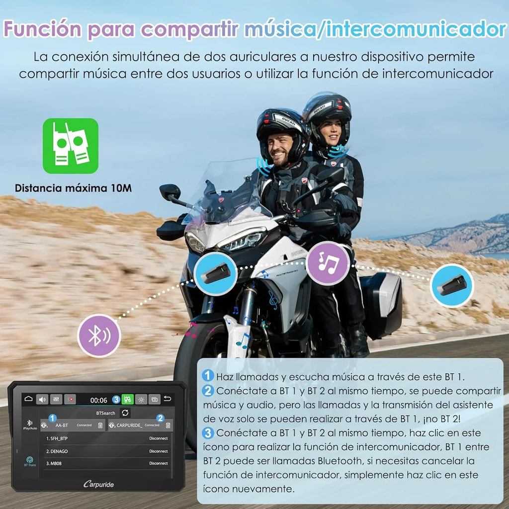 CARPURIDE W702S Pro Pantalla CarPlay para Moto 7" con Soporte BM05, Android Auto Inalámbrico
