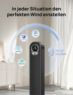 DREO Ventilador de Torre Silencioso Motor DC, 9 Velocidades, 4 Modos, Oscilación 90°, Mando