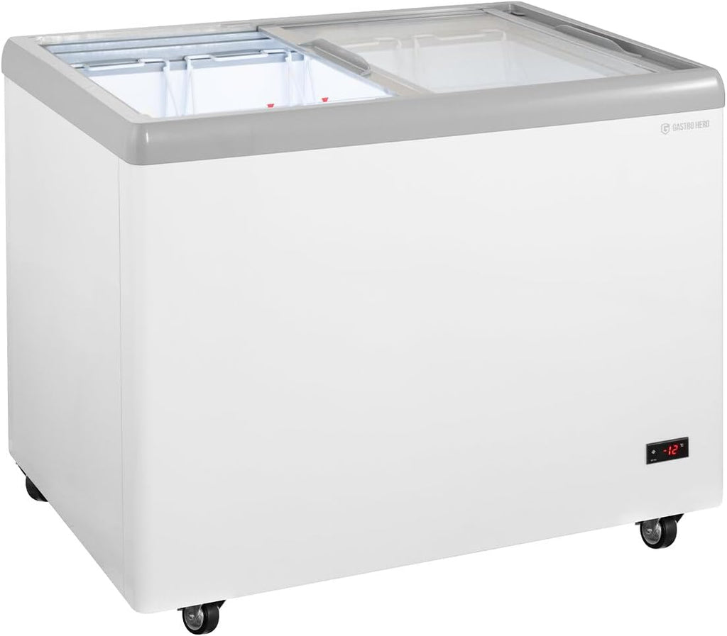 GastroHero Congelador de Helados 284 L con Tapas de Cristal Correderas, LED y Ruedas