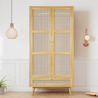 Soweiz Armario de 2 Puertas con Barra y Ratán PE, Natural, para Dormitorio o Salón