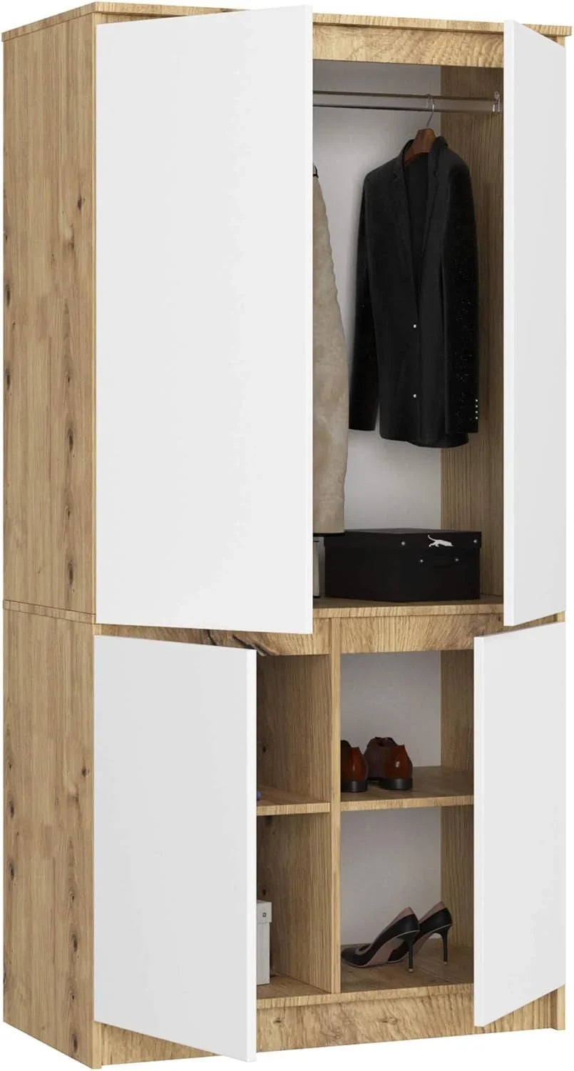 AKORD S90 Armario 4 Puertas Roble Artisan y Blanco 90 x 51 x 180 cm