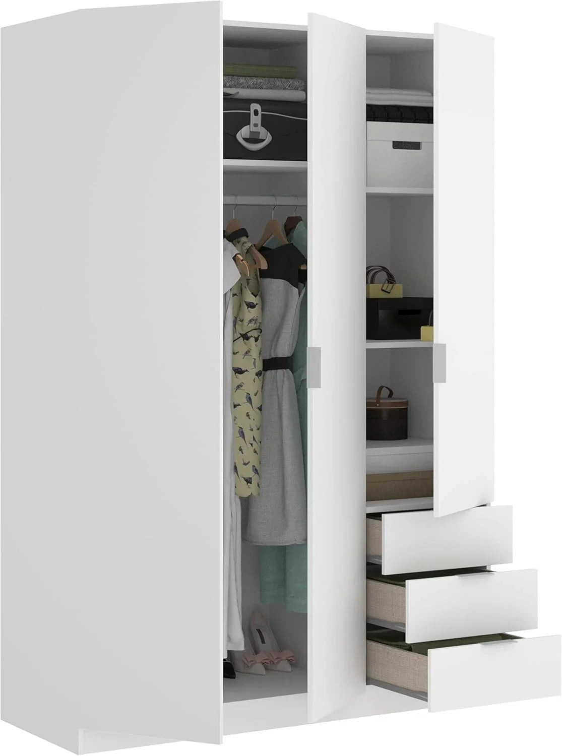 DEKIT Grupo Rimobel Armario Ropero 3 Puertas y 3 Cajones Blanco 121 x 184 x 52 cm