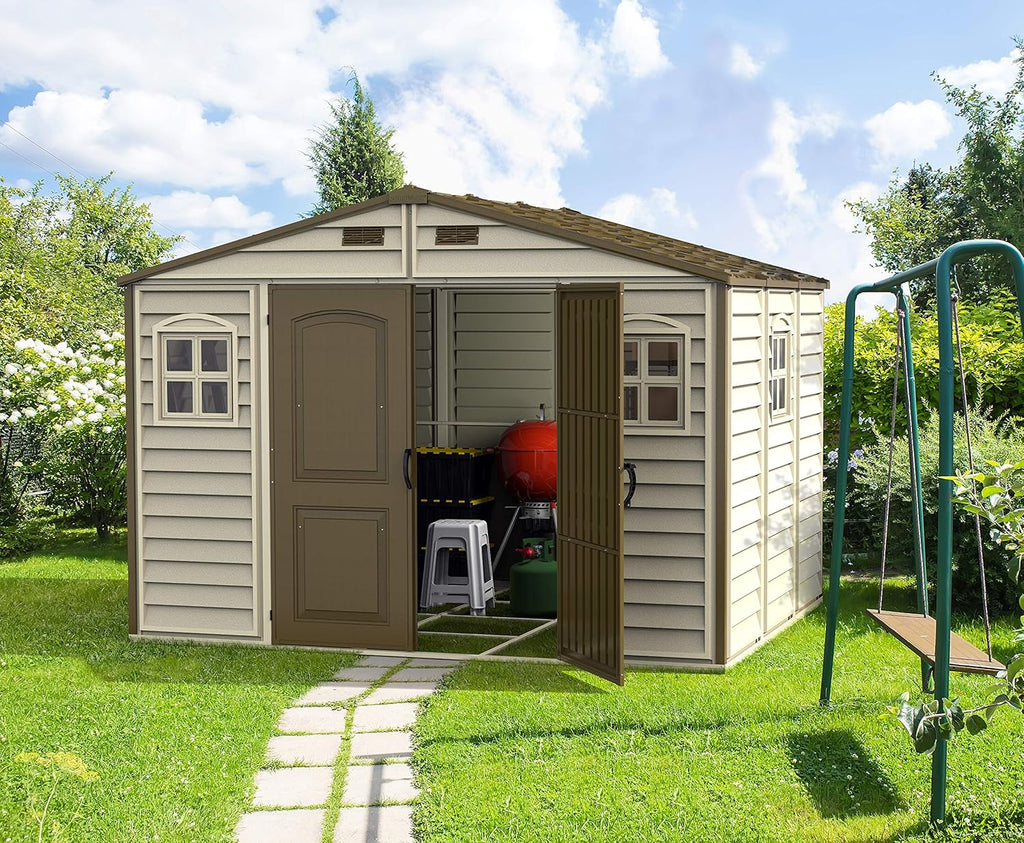 Duramax Woodside 30214-4 Caseta de Jardín de PVC 10 x 8 pies (3,25 x 2,47 m) Marfil y Marrón