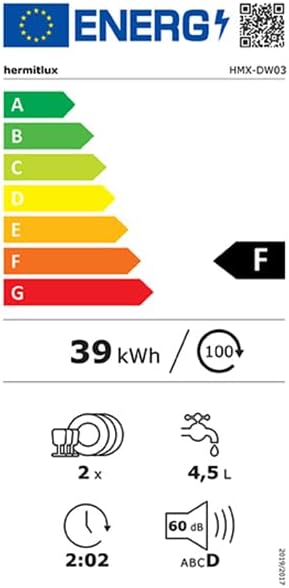 Hermitlux Mini Lavavajillas de Sobremesa para 4 Cubiertos con Depósito de 5 L, Blanco