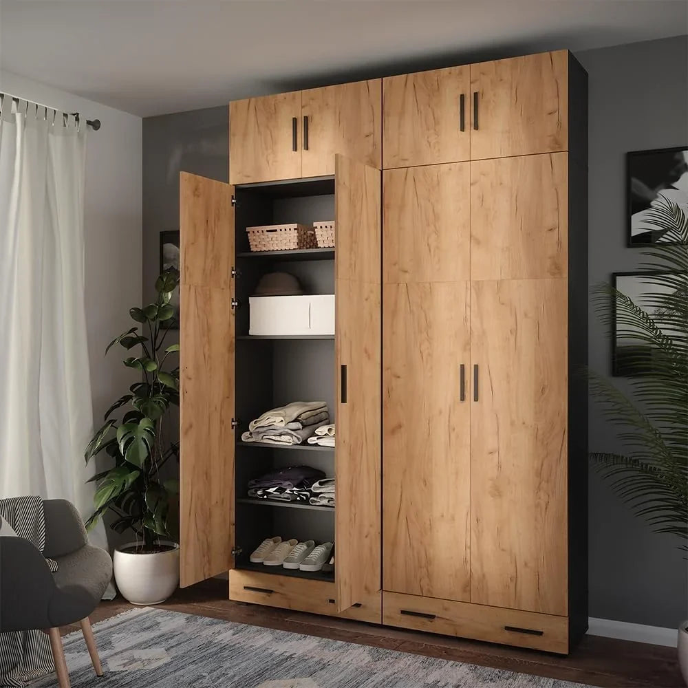 Vicco Ingo Armario Multiusos 2 Puertas Antracita y Roble Dorado 80 x 183,8 cm