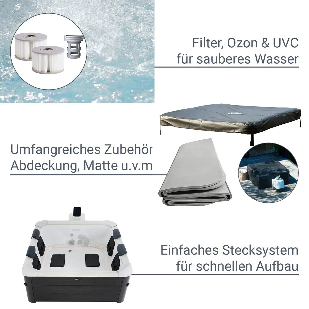 Spa Hinchable Oslo para 6 Personas 850 L con Iluminación LED y App, Gris