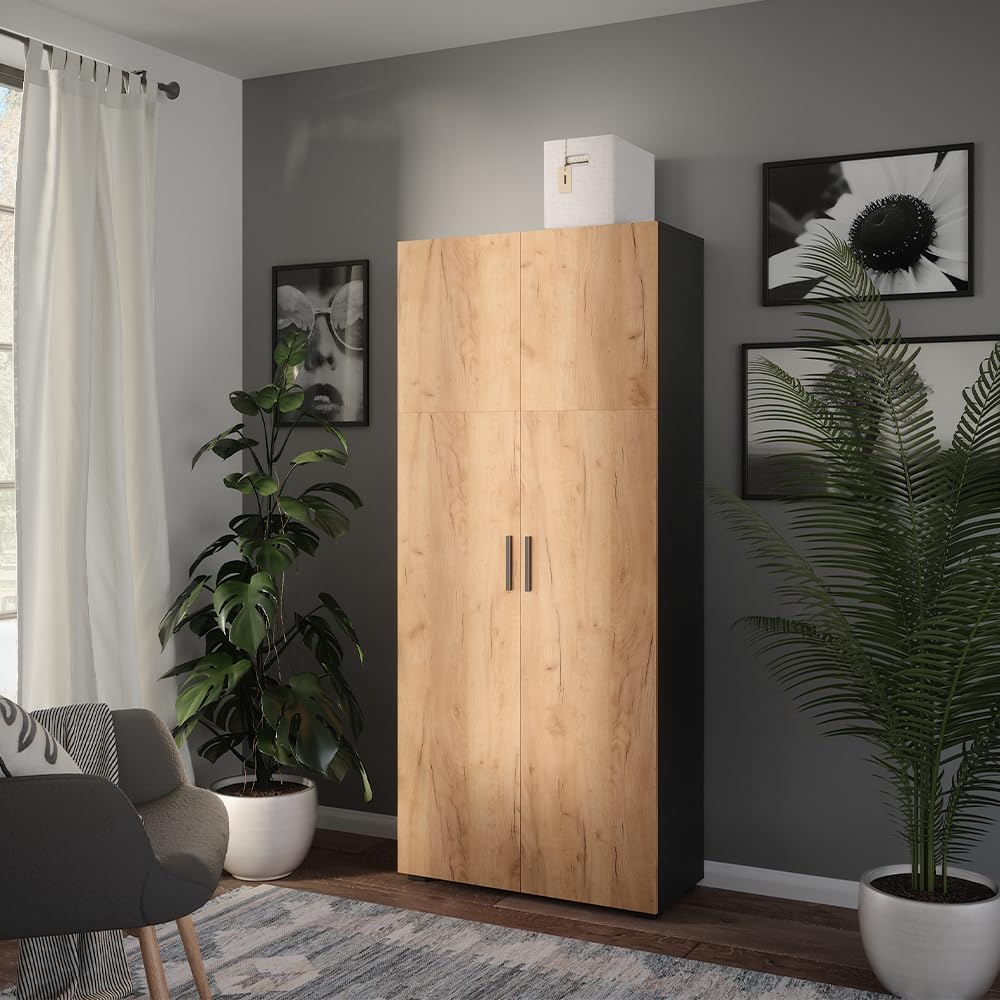 Vicco Ingo Armario Multiusos 2 Puertas Antracita y Roble Dorado 80 x 183,8 cm