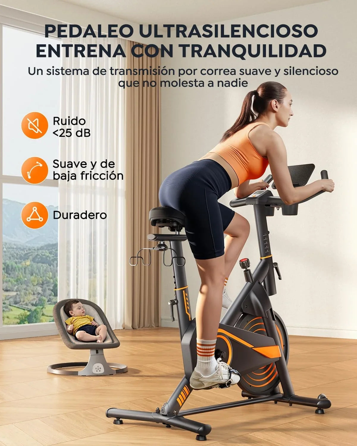 Bicicleta Estática para Casa con App, Resistencia Magnética 0-100%, Pantalla LED, hasta 160 kg