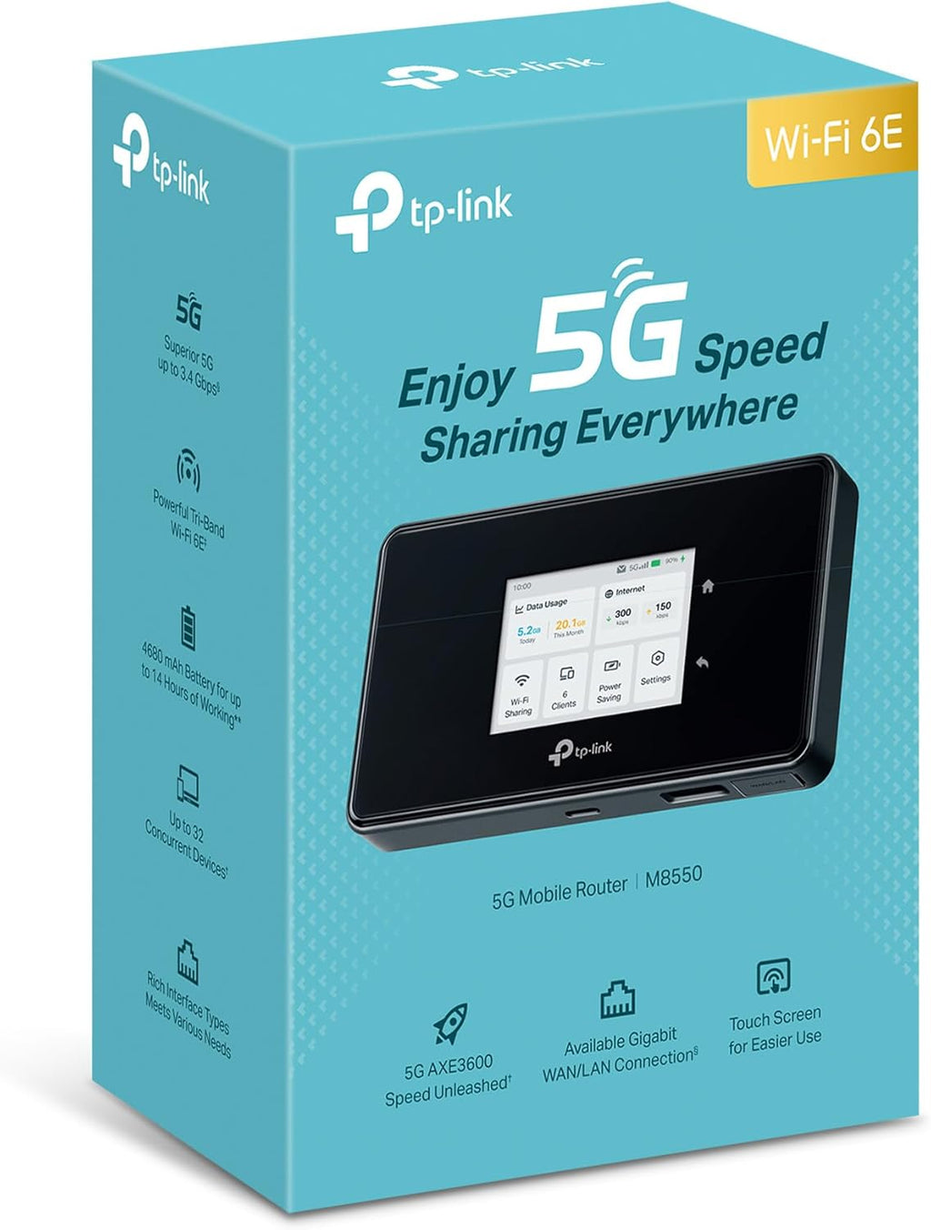 TP-Link M8550 Router Portátil 5G WiFi 6E Tribanda hasta 3,4 Gbps con Batería de 4680 mAh