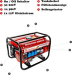 Generador Eléctrico de Gasolina 6,5 CV con 5 Tomas (3 x 230 V, 400 V y 12 V)
