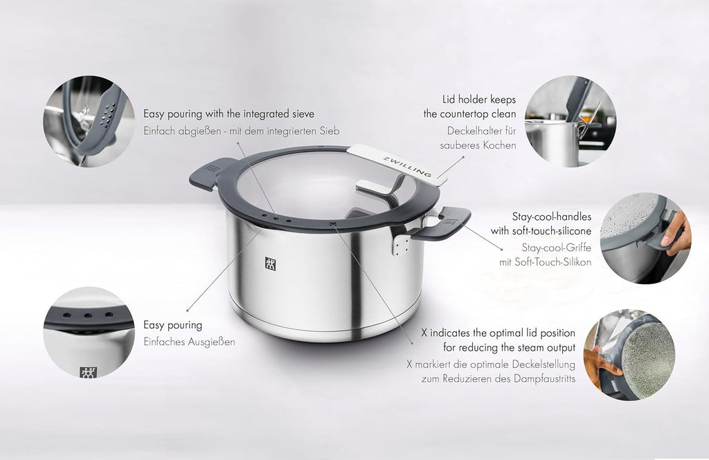ZWILLING Simplify Batería de Cocina 5 Piezas de Acero Inoxidable, Apta para Inducción