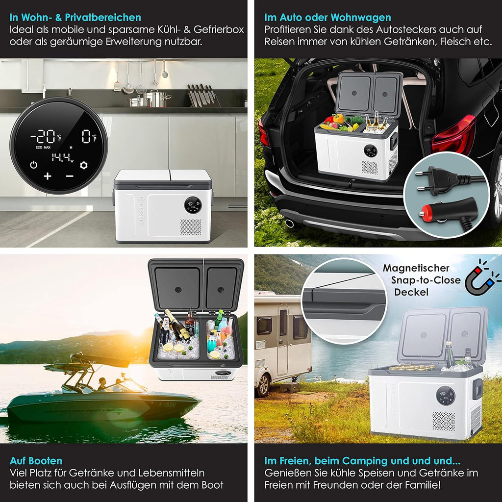 KESSER Nevera Portátil de Compresor Doble Zona hasta -20 °C con Pantalla Táctil, 12/24 V y 230 V