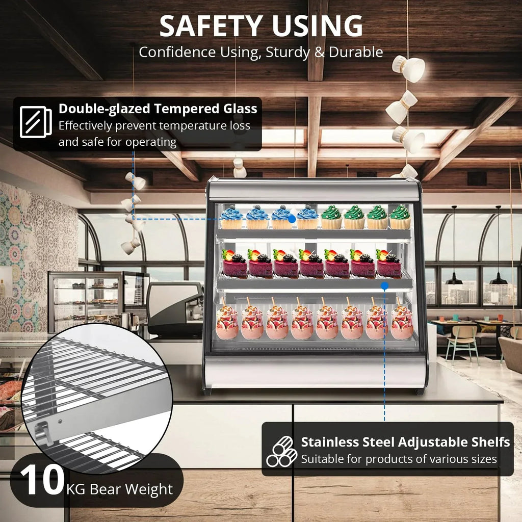 Vitrina Refrigerada Comercial de Mostrador 130 L con Descongelación Automática y Luz LED